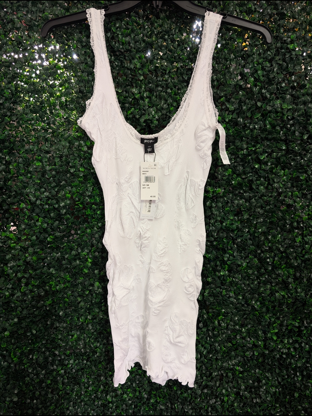 Nasty GAL White Lace-Trim Ribbed Slip Dress